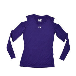 Under Armour Women's Size XS T Shirt Long Sleeve Purple Solid Polyester Crew Nec